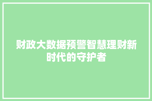 财政大数据预警智慧理财新时代的守护者