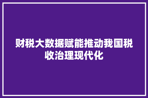 财税大数据赋能推动我国税收治理现代化