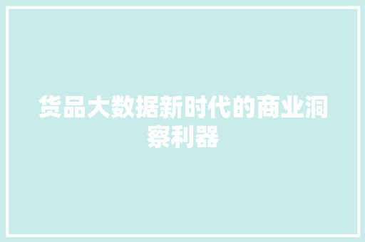 货品大数据新时代的商业洞察利器