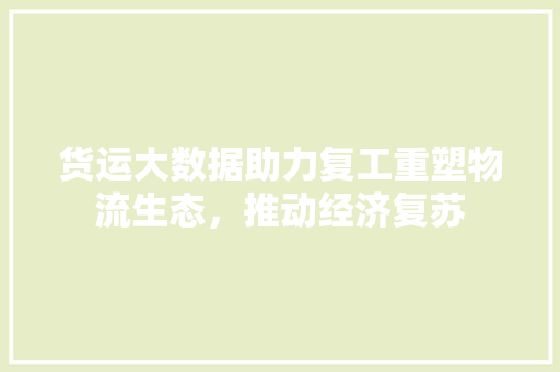 货运大数据助力复工重塑物流生态，推动经济复苏