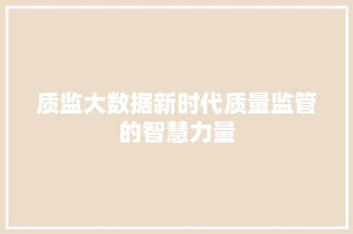 质监大数据新时代质量监管的智慧力量