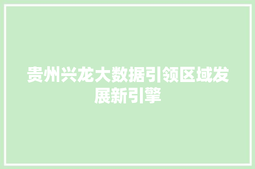 贵州兴龙大数据引领区域发展新引擎