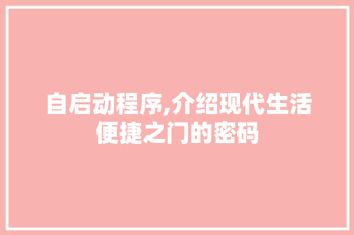 自启动程序,介绍现代生活便捷之门的密码