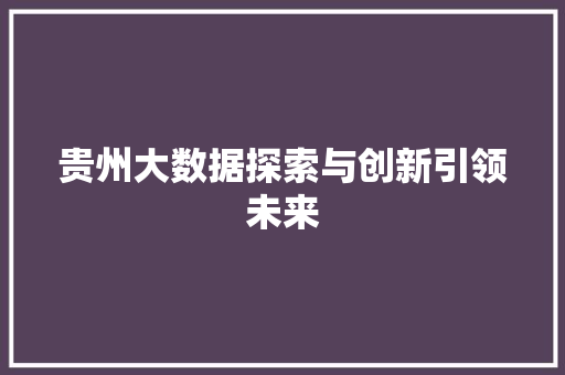 贵州大数据探索与创新引领未来