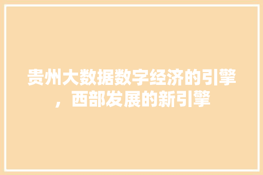贵州大数据数字经济的引擎，西部发展的新引擎