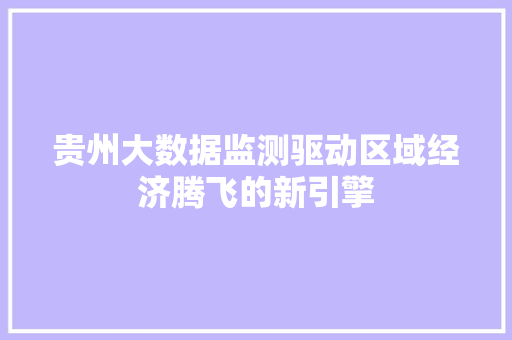 贵州大数据监测驱动区域经济腾飞的新引擎