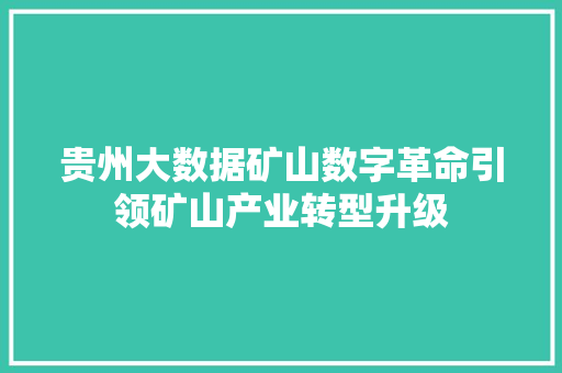 贵州大数据矿山数字革命引领矿山产业转型升级