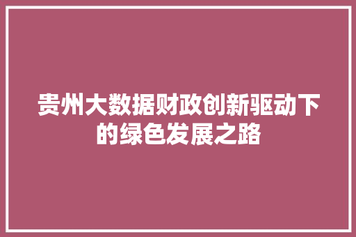 贵州大数据财政创新驱动下的绿色发展之路