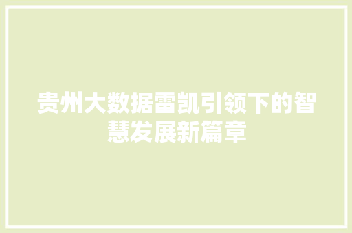 贵州大数据雷凯引领下的智慧发展新篇章