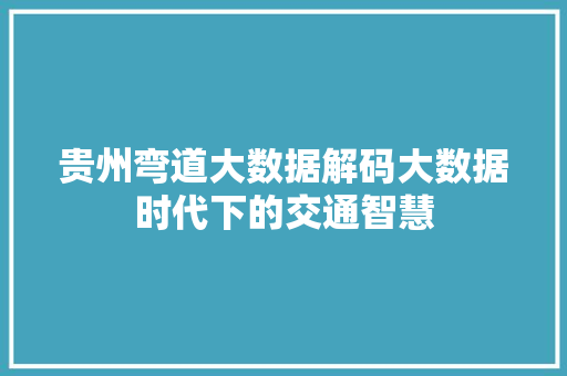 贵州弯道大数据解码大数据时代下的交通智慧