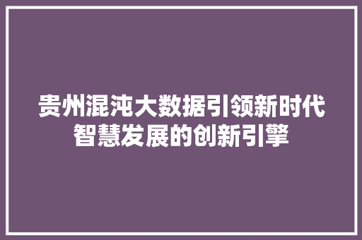 贵州混沌大数据引领新时代智慧发展的创新引擎 服务器/数据库