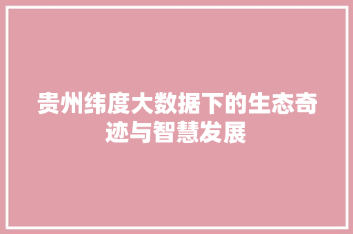 贵州纬度大数据下的生态奇迹与智慧发展