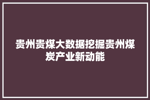 贵州贵煤大数据挖掘贵州煤炭产业新动能