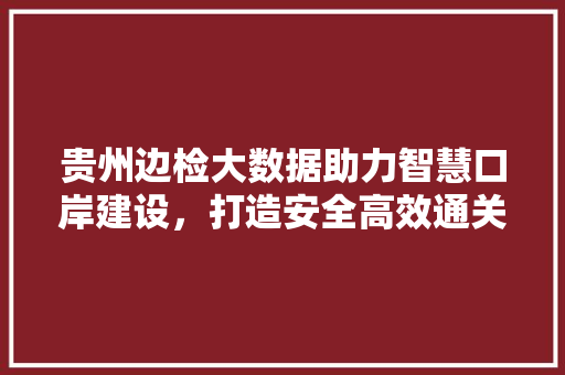 贵州边检大数据助力智慧口岸建设，打造安全高效通关新体验