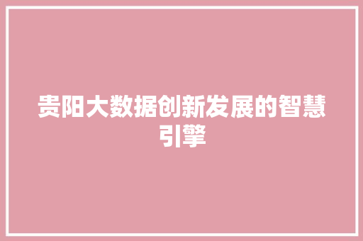 贵阳大数据创新发展的智慧引擎