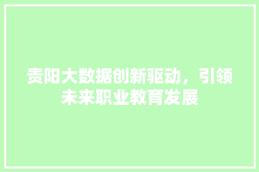 贵阳大数据创新驱动，引领未来职业教育发展