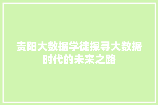 贵阳大数据学徒探寻大数据时代的未来之路