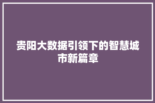 贵阳大数据引领下的智慧城市新篇章