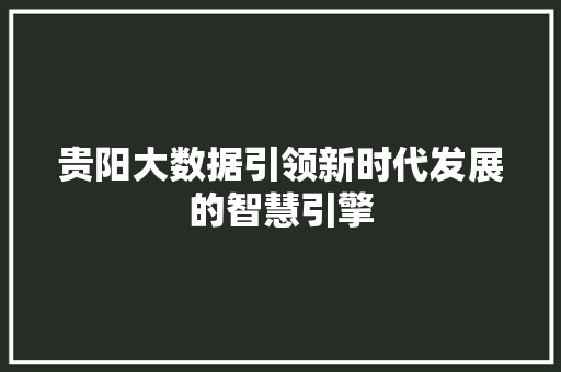 贵阳大数据引领新时代发展的智慧引擎