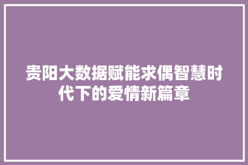 贵阳大数据赋能求偶智慧时代下的爱情新篇章 友链在线