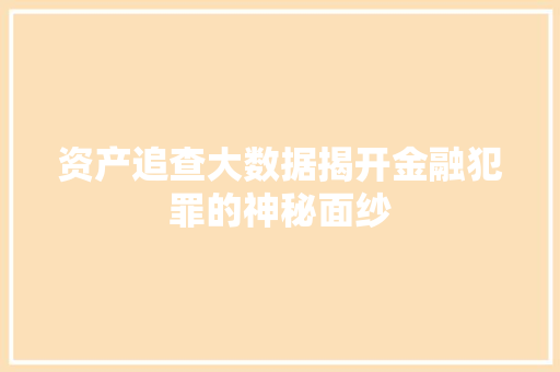 资产追查大数据揭开金融犯罪的神秘面纱