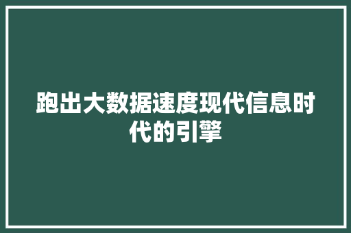 跑出大数据速度现代信息时代的引擎