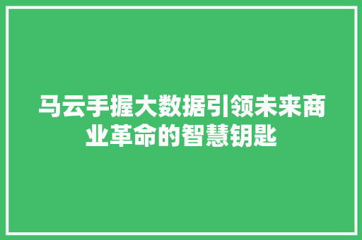 马云手握大数据引领未来商业革命的智慧钥匙