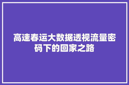 高速春运大数据透视流量密码下的回家之路 SEO教程