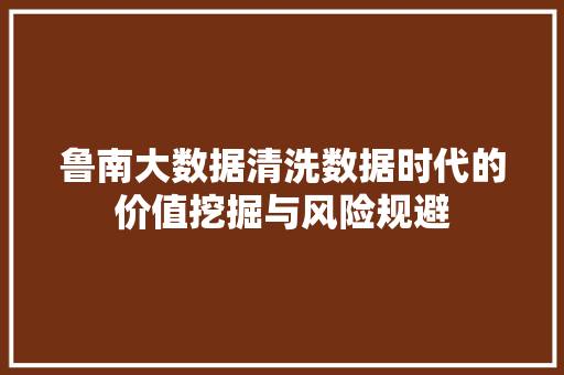 鲁南大数据清洗数据时代的价值挖掘与风险规避 建站教程