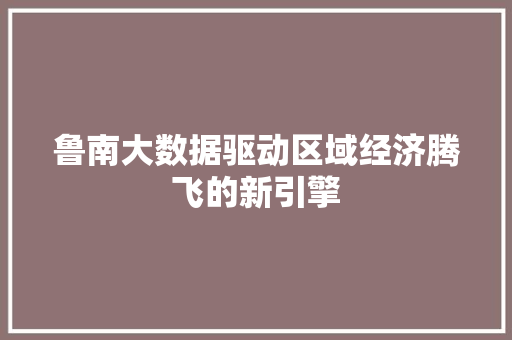 鲁南大数据驱动区域经济腾飞的新引擎 服务器/数据库