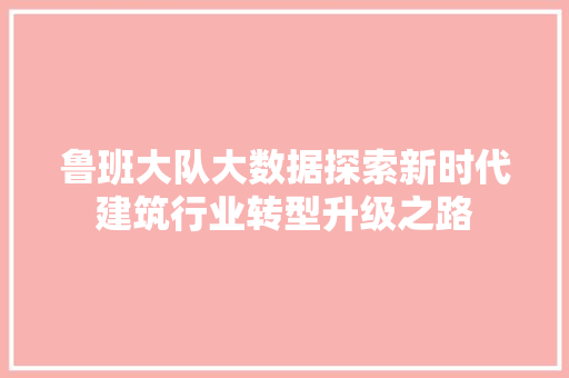 鲁班大队大数据探索新时代建筑行业转型升级之路