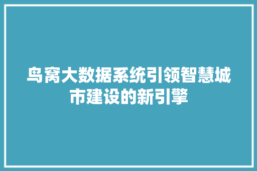 鸟窝大数据系统引领智慧城市建设的新引擎