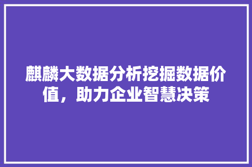 麒麟大数据分析挖掘数据价值，助力企业智慧决策