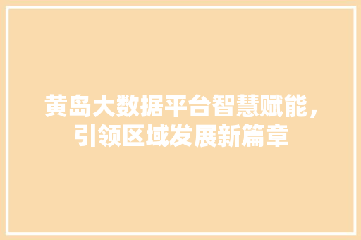 黄岛大数据平台智慧赋能，引领区域发展新篇章