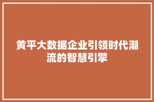 黄平大数据企业引领时代潮流的智慧引擎