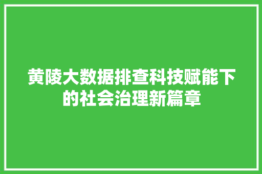 黄陵大数据排查科技赋能下的社会治理新篇章