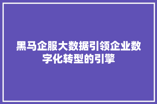 黑马企服大数据引领企业数字化转型的引擎