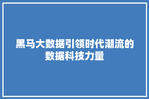 黑马大数据引领时代潮流的数据科技力量