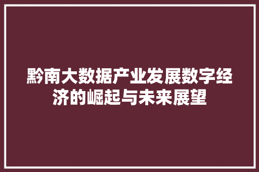 黔南大数据产业发展数字经济的崛起与未来展望 建站教程