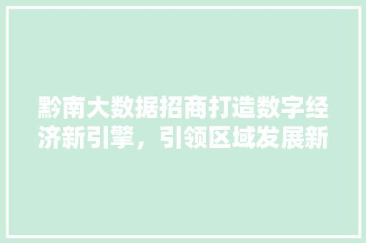 黔南大数据招商打造数字经济新引擎，引领区域发展新格局