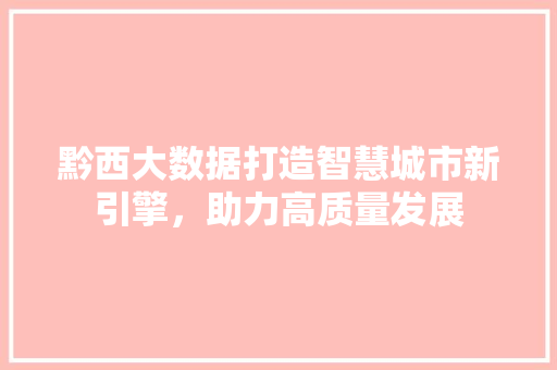 黔西大数据打造智慧城市新引擎，助力高质量发展