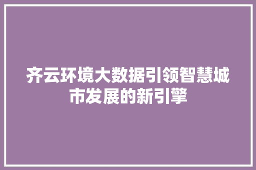 齐云环境大数据引领智慧城市发展的新引擎