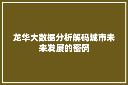 龙华大数据分析解码城市未来发展的密码 建站教程