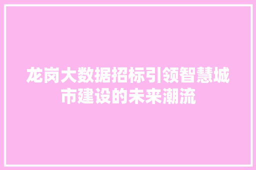 龙岗大数据招标引领智慧城市建设的未来潮流