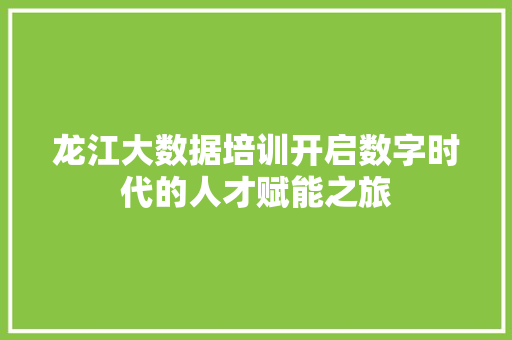 龙江大数据培训开启数字时代的人才赋能之旅 友链在线