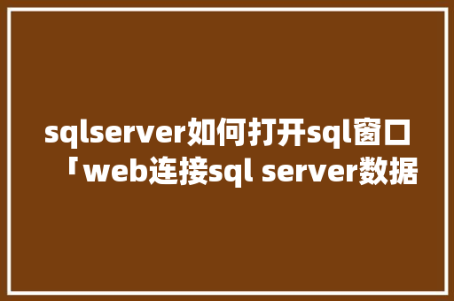 sqlserver如何打开sql窗口「web连接sql server数据库」