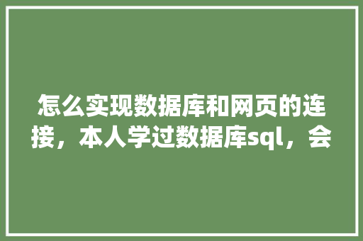 怎么实现数据库和网页的连接，本人学过数据库sql，会点html开发「web怎么用数据库连接服务器」 WordPress教程