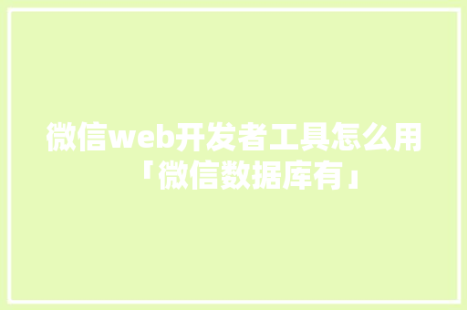 微信web开发者工具怎么用「微信数据库有」 WordPress教程