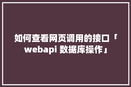 如何查看网页调用的接口「webapi 数据库操作」 Web前端