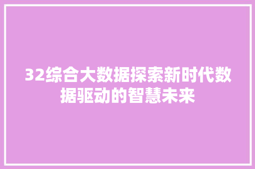 32综合大数据探索新时代数据驱动的智慧未来